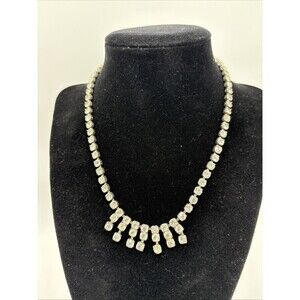 Vintage Rhinestone Bib Statement Necklace 8”